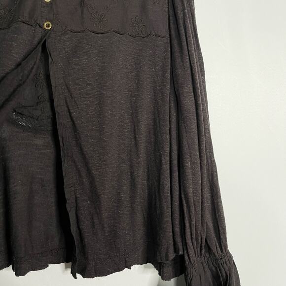 Free People XSmall Dark Gray Femme Fatale Bell Sleeve Top Embroidered Open Back - Picture 7 of 13